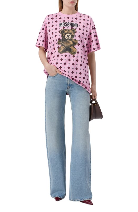 Хлопковая футболка Moschino V0715/0541 Розовый  V0715/0541 Фото 2