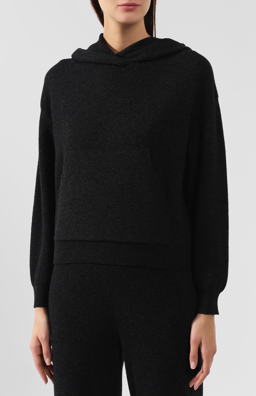 Пуловер с капюшоном NANUSHKA серого цвета по цене 38850 руб., арт. M0G_CHARC0AL_CASHMERE BLEND RIB, фото 3 Пуловер с капюшоном NANUSHKA, арт. M0G_CHARC0AL_CASHMERE BLEND RIB, фото 3