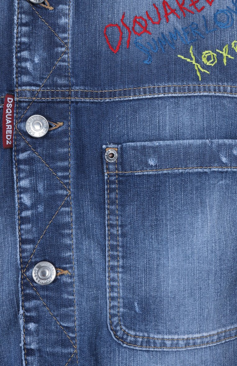 Женская джинсовая куртка DSQUARED2 синего цвета, арт. S73AM0359/S30341 | Фото 6 (Длина (верхняя одежда): Короткие; Материал внешний: Хлопок, Деним; Рукава: Длинные; Кросс-КТ: Деним, Куртка, Легкие; Стили: Кэжуэл; Автоматизация ТО: Прос�тавлено; Автоматизация состава: Проставлено)