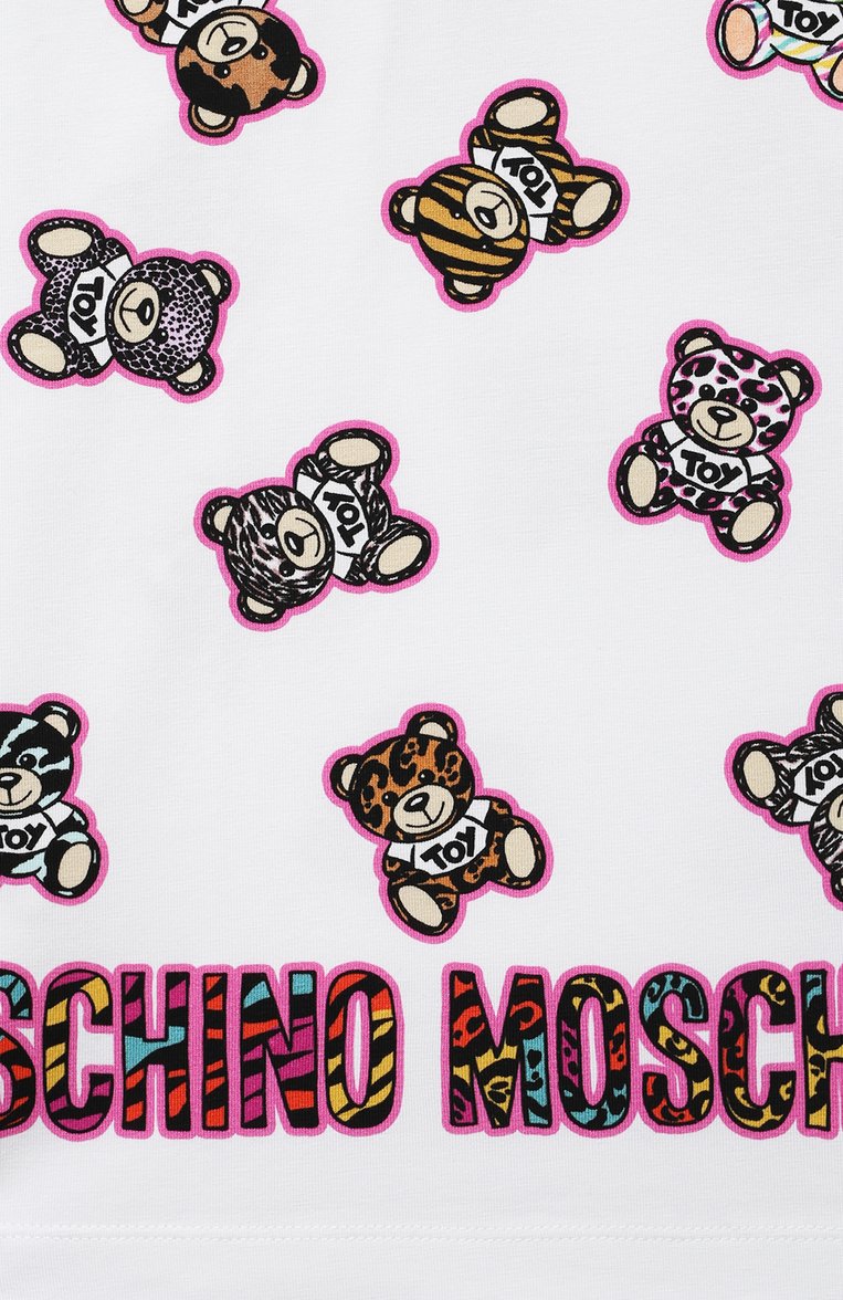 Детская хлопковая футболка MOSCHINO разноцветного цвета, арт. HAM060/LBBD6/4-8 | Фото 3 (Рукава: Короткие; Материал сплава: Проставлено; Материал внешний: Хлопок; Драгоценные камни: Проставлено; Девочки Кросс-КТ: футболка-одежда; Ростовка одежда: 4 года | 104 см, 5 лет | 110 см, 8 лет | 128 см, 6 лет | 116 см)
