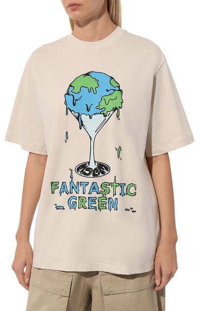 Хлопковая футболка MSGM кремового цвета по цене 15300 руб., арт. 3746MM02/247791, фото 3 Хлопковая футболка MSGM, арт. 3746MM02/247791, фото 3