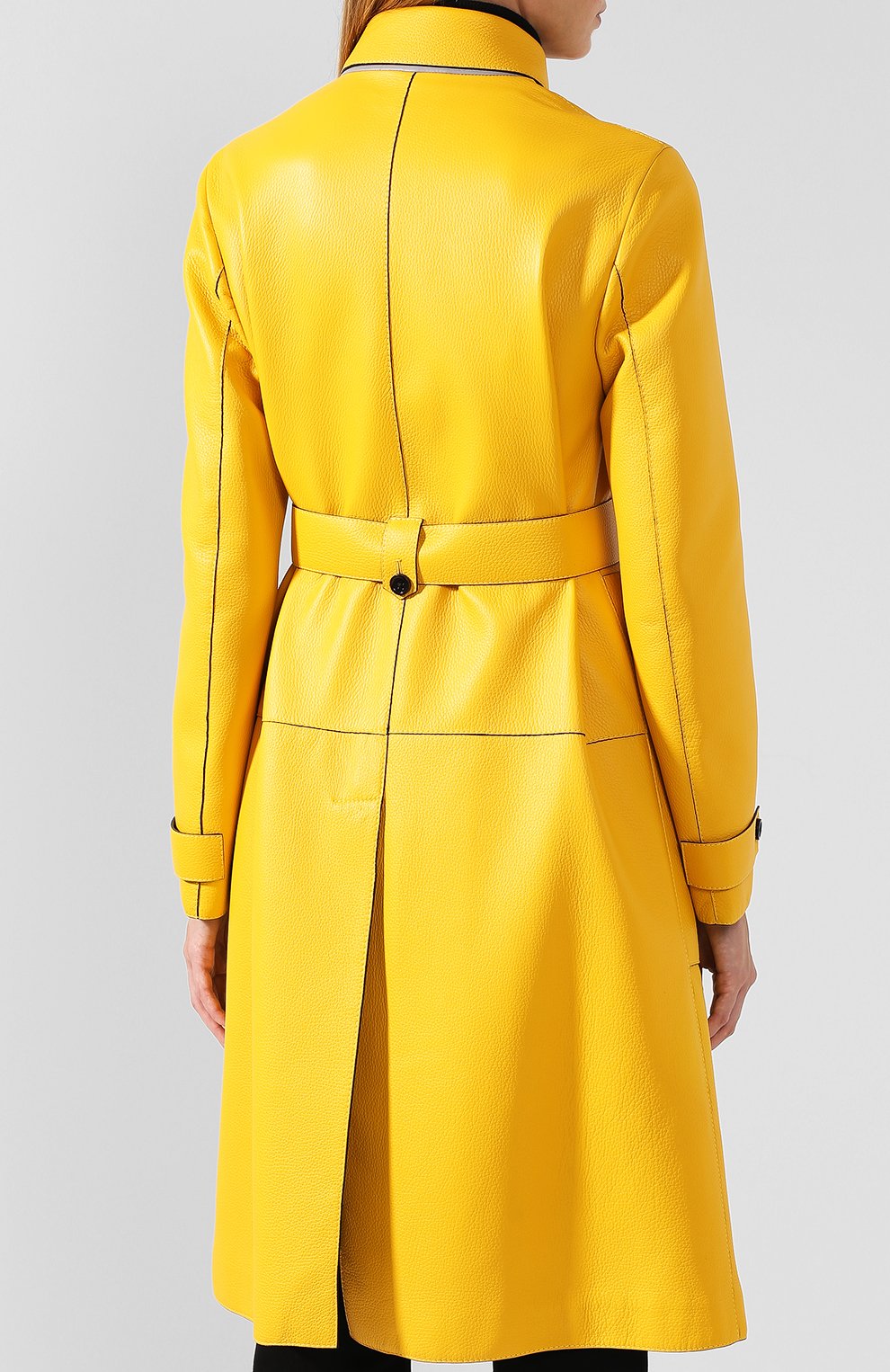 Кожаное пальто с поясом BOTTEGA VENETA желтого цвета по цене 995000 руб., арт. 513829/V0K91, фото 4 Кожаное пальто с поясом BOTTEGA VENETA, арт. 513829/V0K91, фото 4