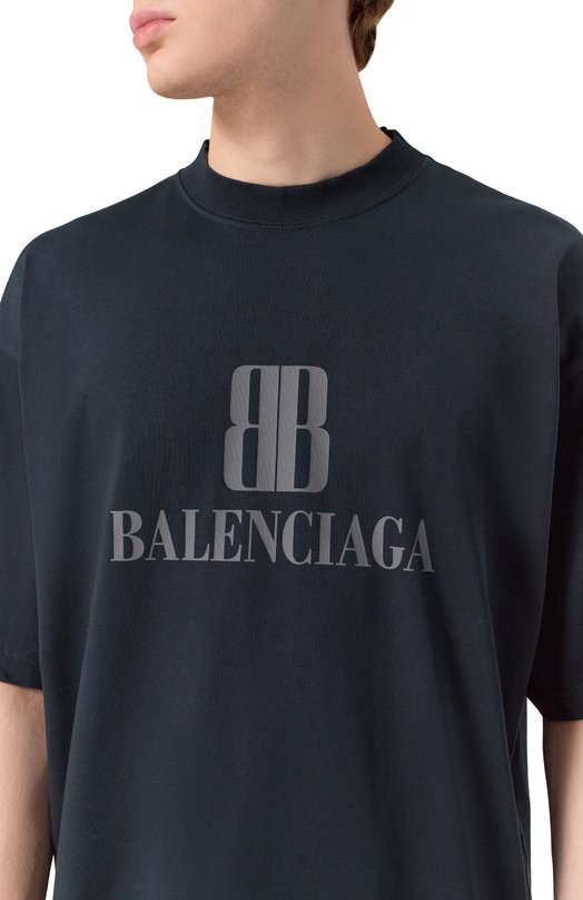 Хлопковая футболка Balenciaga 764235/TSVU4 Серый  764235/TSVU4 Фото 5