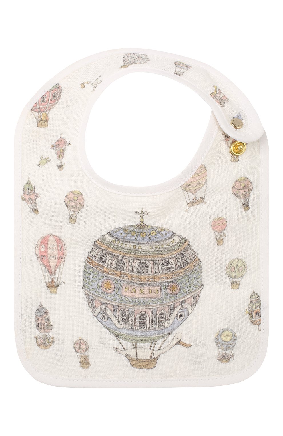 Хлопковый нагрудник ATELIER CHOUX, арт. SMALL BIB-H0T AIR BALL00N-G0LD SNAPS, фото 1