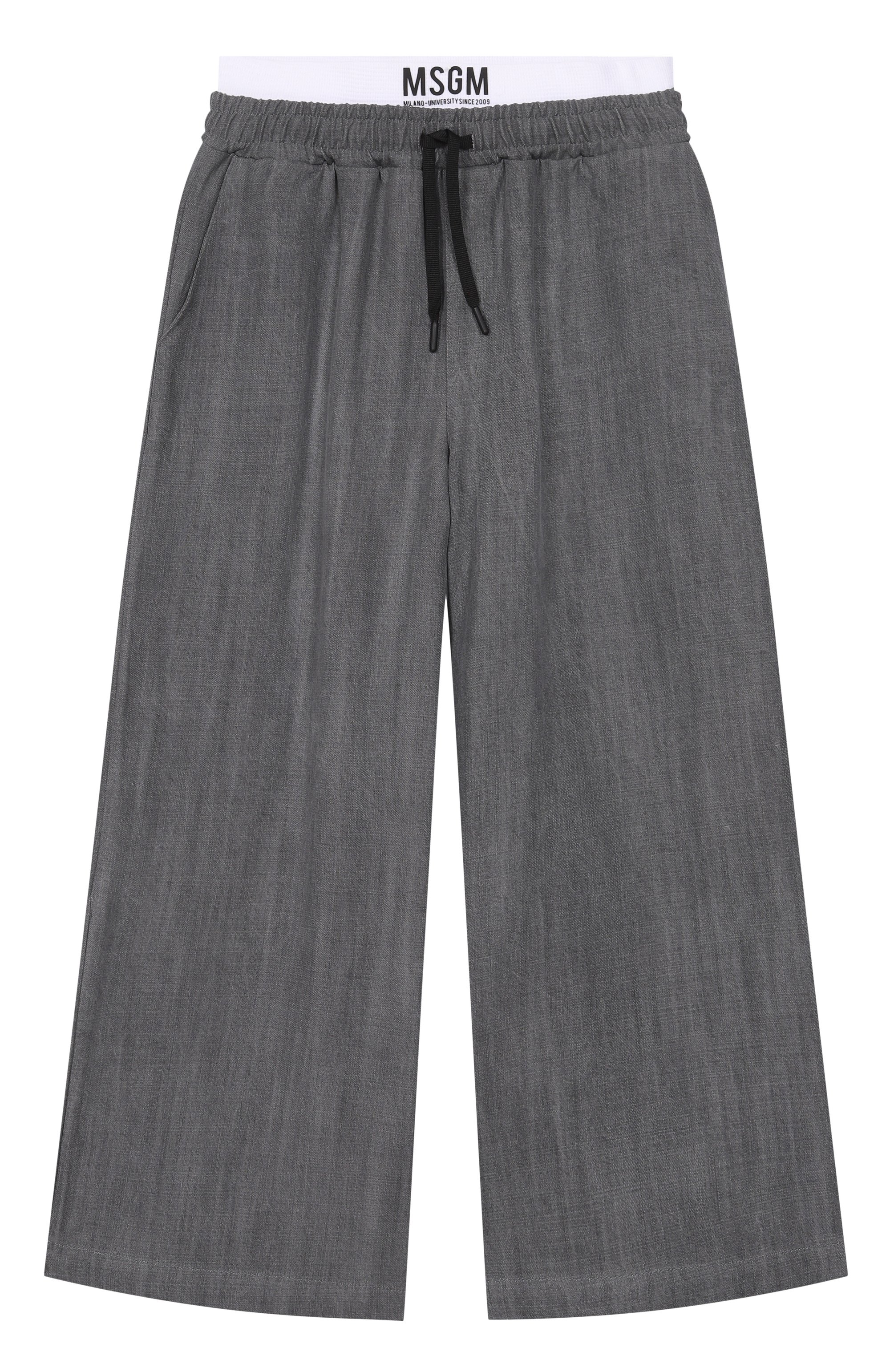 Брюки из лиоцелла MSGM KIDS темно-серого цвета по цене 16700 руб., арт. S6MSJUPA038, фото 1 Брюки из лиоцелла MSGM KIDS, арт. S6MSJUPA038, фото 1