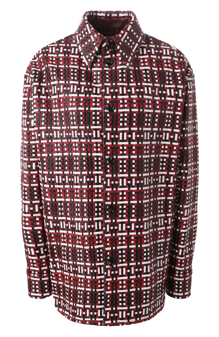 Женская кожаная рубашка BOTTEGA VENETA бордового цвета, арт. 804331 V4NX0 | Фото 1 (Длина (для топов): Удлиненные; Материал внешний: Натуральная кожа; Рукава: Длинные; Женское Кросс-КТ: Рубашка-одежда; Принт: С принтом; Стили: Кэжуэл; Автоматизация состава: Проставлено; Автоматизация ТО: Проставлено)