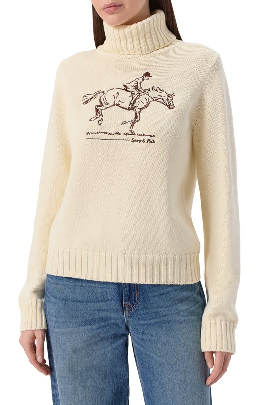 Хлопковый свитер Sporty and Rich WS07265245WH37 Кремовый  WS07265245WH37 Фото 3