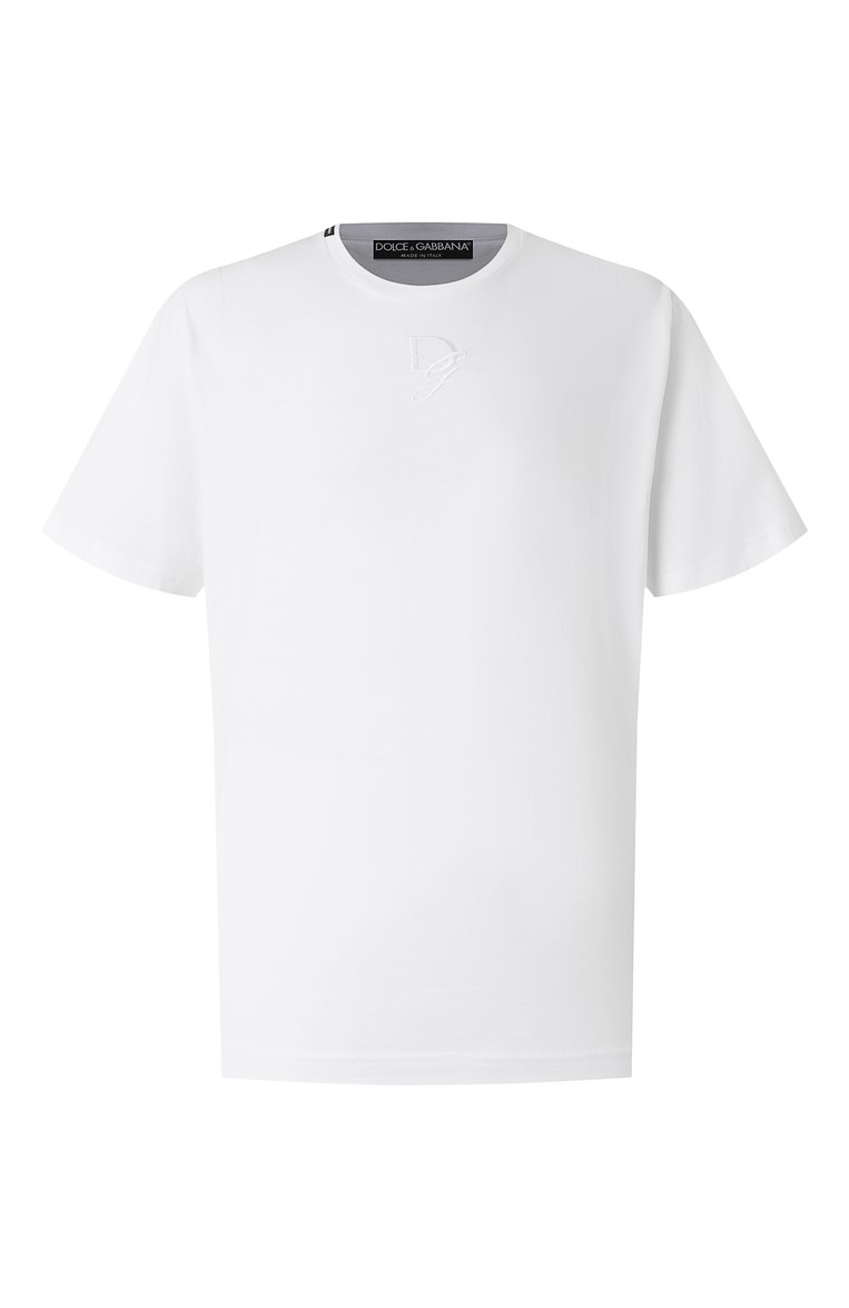 Мужская хлопковая футболка DOLCE & GABBANA белого цвета, арт. G8PN9Z/G704E | Фото 1 (Длина (для топов): Стандартные; Материал сплава: Проставлено; Драгоценные камни: Проставлено; Рукава: Короткие; Стили: Кэжуэл; Принт: Без принта; Материал внешний: Хлопок; Муж�ское Кросс-КТ: Футболка-одежда; Кросс-КТ: Джерси)