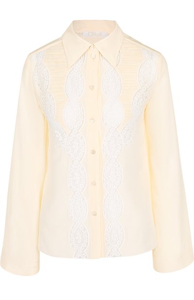 Шелковая блуза с кружевной вставкой CHLOÉ, арт. CHC18AHT10004, фото 1
