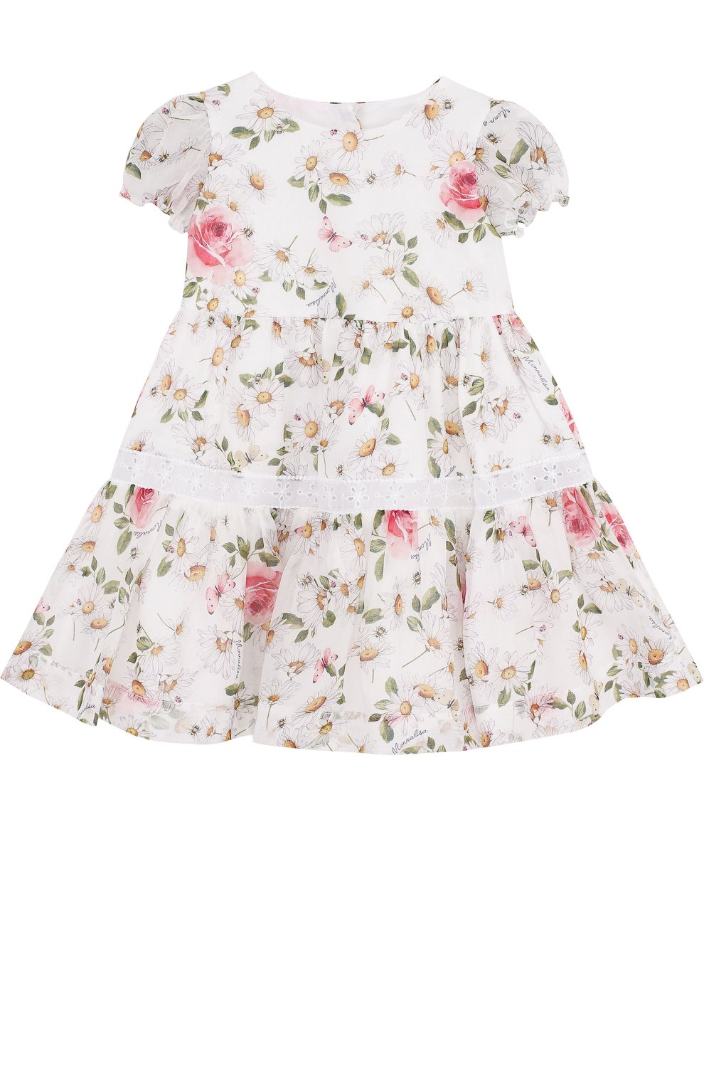 Хлопковое платье с принтом и кружевной отделкой MONNALISA, арт. 311909, фото 1