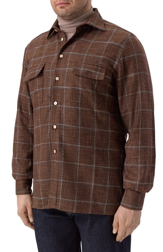 Рубашка из шерсти и шелка Kiton UCRRLK0118G04 Коричневый  UCRRLK0118G04 Фото 3
