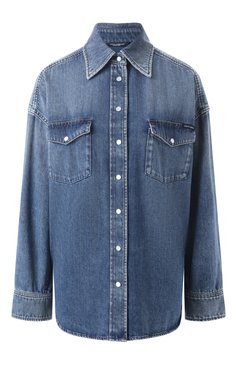 Женская джинсовая рубашка DOLCE & GABBANA синего цвета, арт. F5T15D/G8MM1 | Фото 1 (Материал сплава: Проставлено; Драгоценные камни: Проставлено; Рукава: Длинные; Длина (для топов): Удлиненные; Кросс-КТ: Деним; Стили: Кэжуэл; Женское Кросс-КТ: Рубашка-одежда; Принт: Без принта; Материал внешний: Деним, Хлопок)
