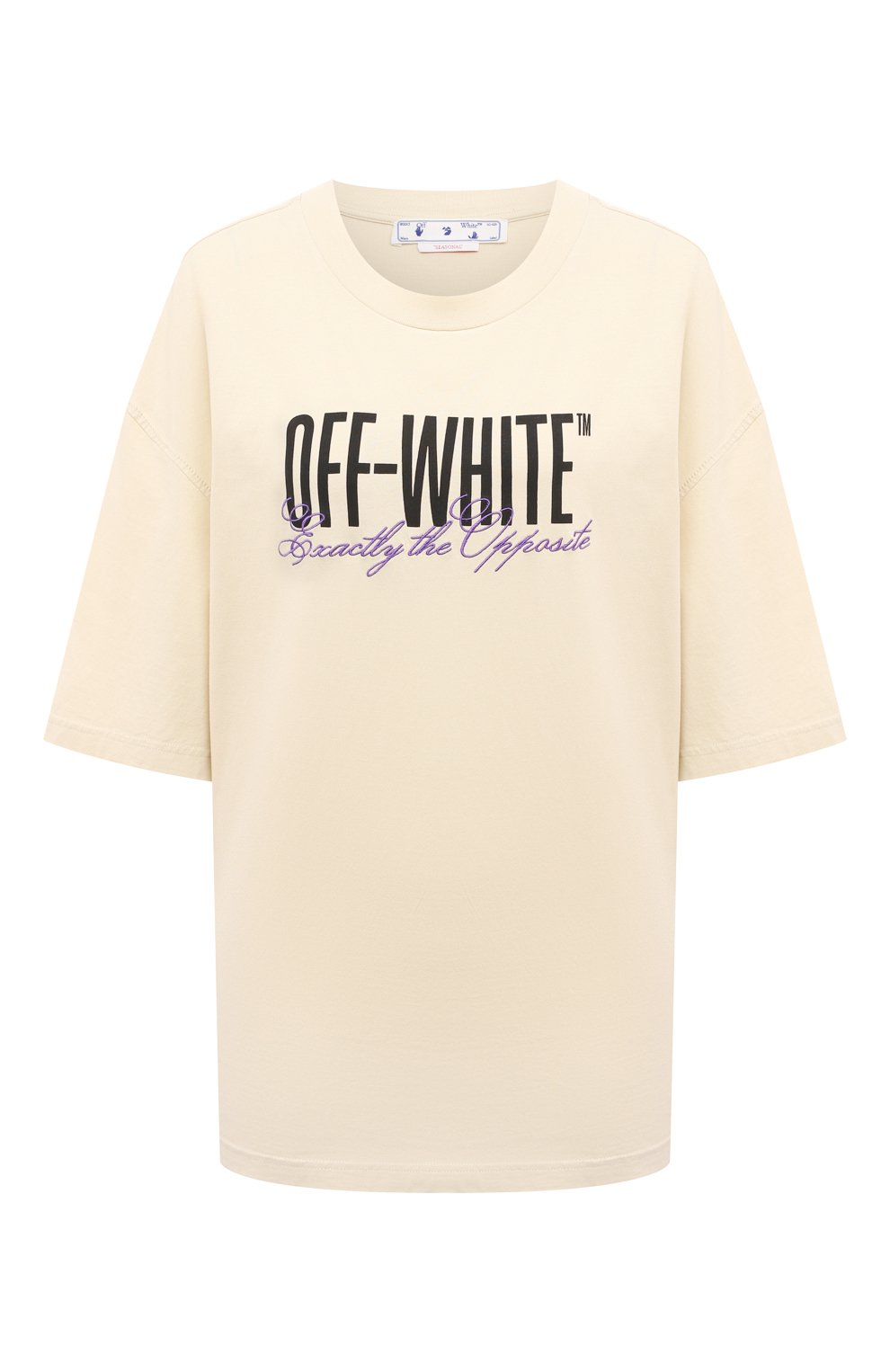 Хлопковая футболка OFF-WHITE кремового цвета по цене 47250 руб., арт. OWAA113S23JER0026110, фото 1 Хлопковая футболка OFF-WHITE, арт. OWAA113S23JER0026110, фото 1