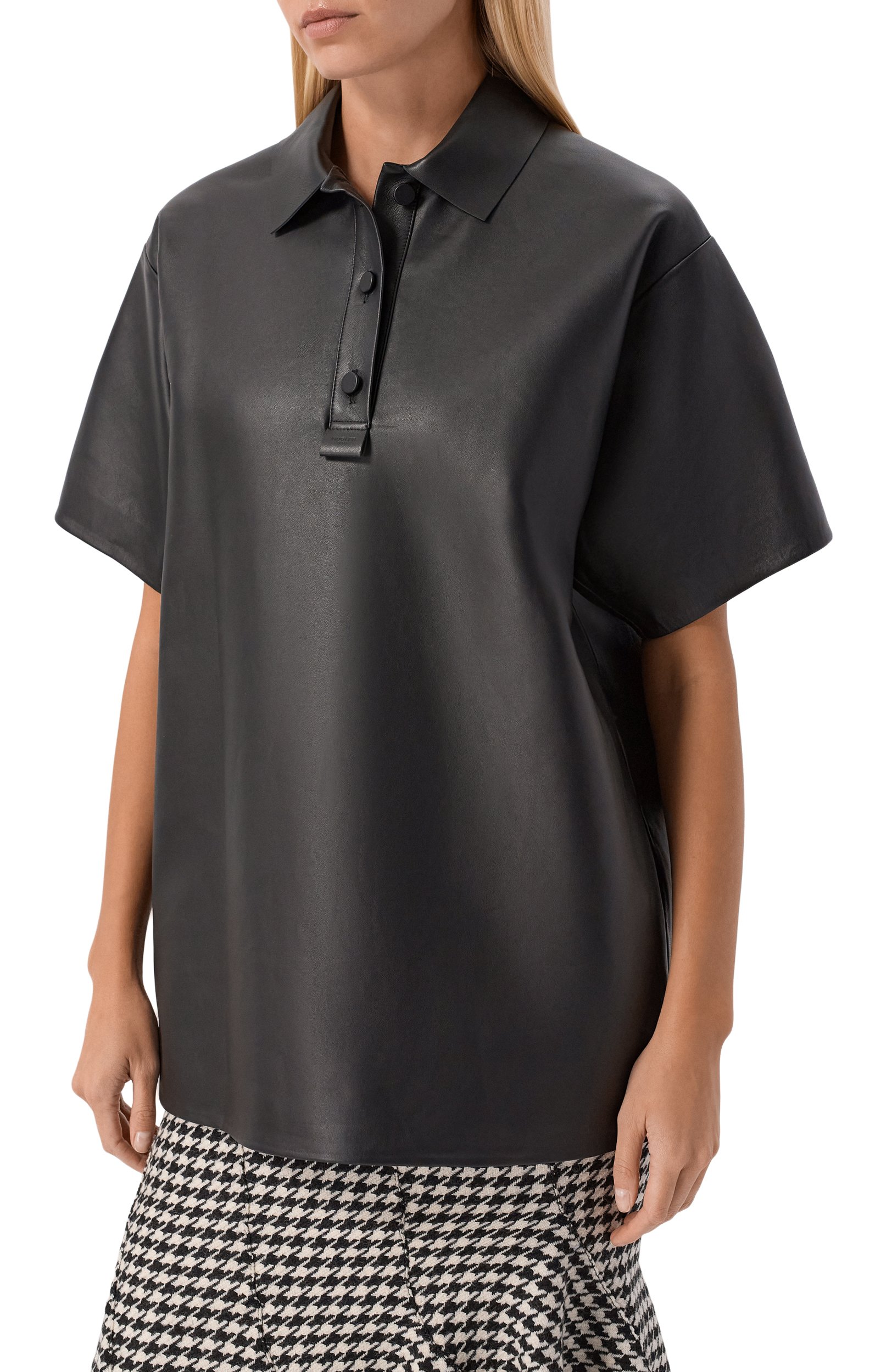 Кожаное поло MUGLER черного цвета по цене 257500 руб., арт. 26F9TS01269046, фото 3 Кожаное поло MUGLER, арт. 26F9TS01269046, фото 3