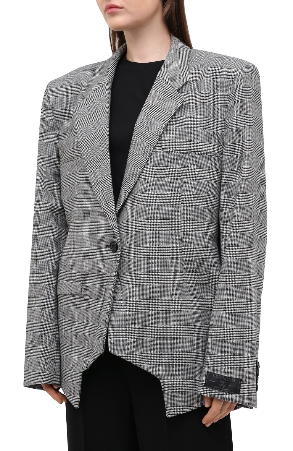 Шерстяной жакет VETEMENTS, арт. WAH21JA023 1204/BLACK / WHITE CHECK, фото 4