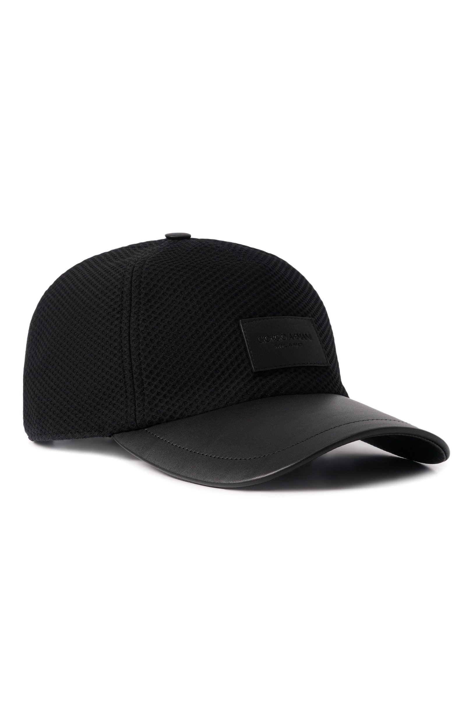 Комбинированная бейсболка GIORGIO ARMANI черного цвета по цене 84100 руб., арт. GM003011/TE20268, фото 1 Комбинированная бейсболка GIORGIO ARMANI, арт. GM003011/TE20268, фото 1