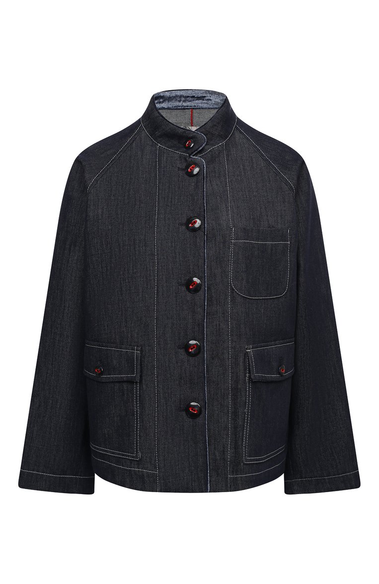 Женский жакет из хлопка и шерсти GIORGIO ARMANI синего цвета, арт. 0WHGG0I4/T01VP | Фото 1 (Длина (для топов): Стандартные; Рукава: Длинные; Материал внешний: Хлопок, Шерсть; Случай: Повседневный; Стили: Кэжуэл; 1-2-бортные: Однобортные; Женское Кросс-КТ: Жакет-одежда)