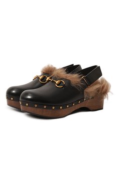 Женские кожаные сабо amstel GUCCI разноцветного цвета, арт. 397747 BLR90 | Фото 1 (Подошва: Платформа; Материал утеплителя: Натуральный мех; Каблук высота: Низкий; Материал внешний: Натуральная кожа)