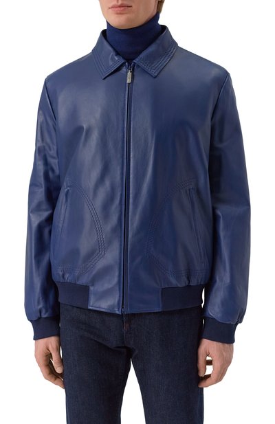 Кожаный бомбер ZILLI синего цвета по цене 1070000 руб., арт. A0RYH1M1005VTSU00, фото 3 Кожаный бомбер ZILLI, арт. A0RYH1M1005VTSU00, фото 3