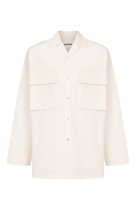 Мужская хлопковая рубашка JIL SANDER кремового цвета, арт. J47DL0167-J45292 | Фото 1 (Рукава: Длинные; Длина (для топов): Стандартные; Материал внешний: Хлопок; Автоматизация состава: Проставлено; Автоматизация ТО: Проставлено)