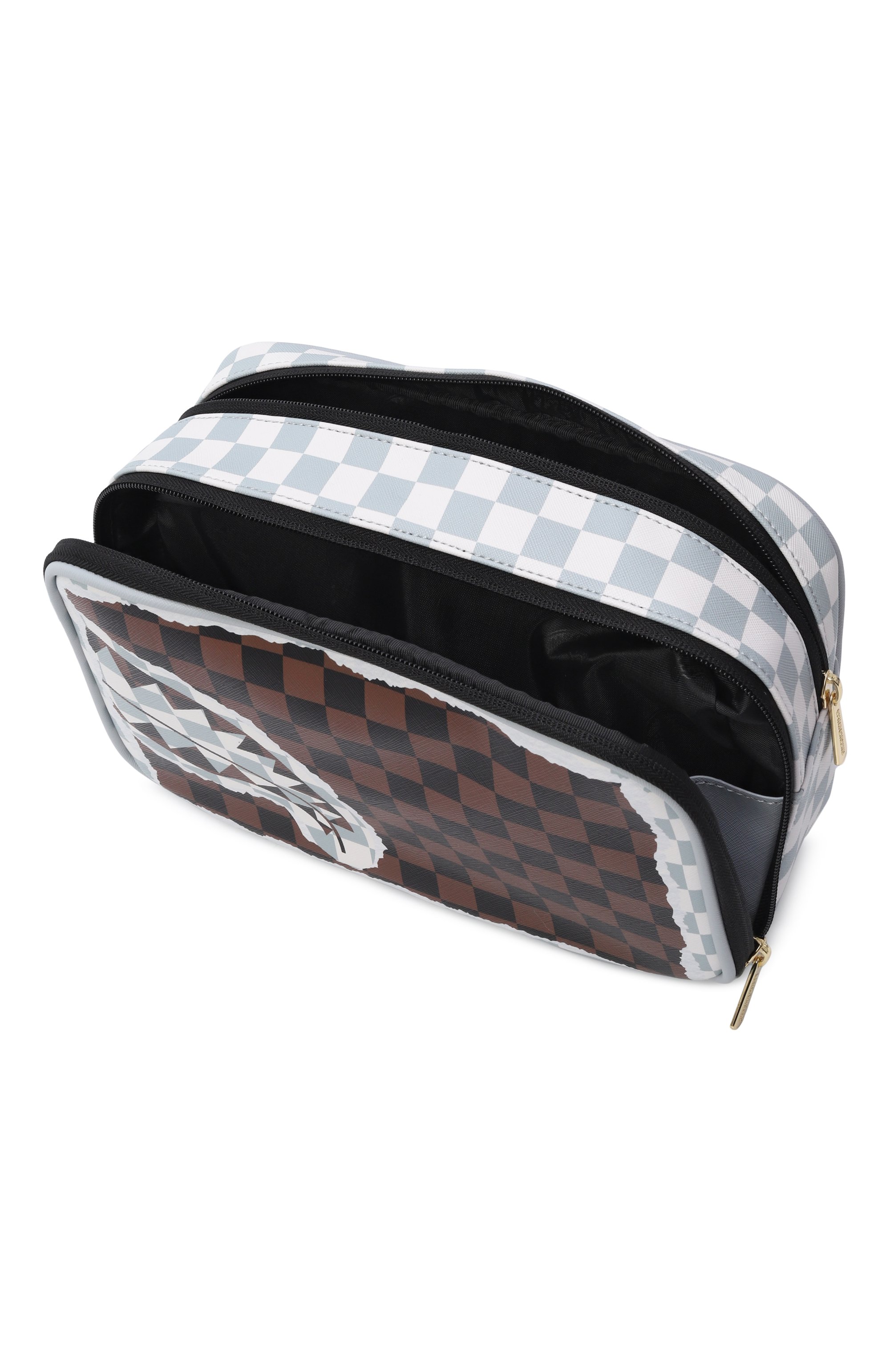 Косметичка tear check SPRAYGROUND светло-серого цвета по цене 10900 руб., арт. 910B8294NSZ/CREAM BR0WN TEAR CHECK T0ILETRY BAG, фото 3 Косметичка tear check SPRAYGROUND, арт. 910B8294NSZ/CREAM BR0WN TEAR CHECK T0ILETRY BAG, фото 3
