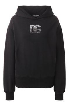 Женский хлопковое худи DOLCE & GABBANA черного цвета, арт. F9S48Z/GDCXW | Фото 1 (Драгоценные камни: Проставлено; Рукава: Длинные; Материал сплава: Проставлено; Длина (для топов): Стандартные; Женское Кросс-КТ: Худи-одежда; Стили: Спорт-шик; Материал внешний: Хлопок)