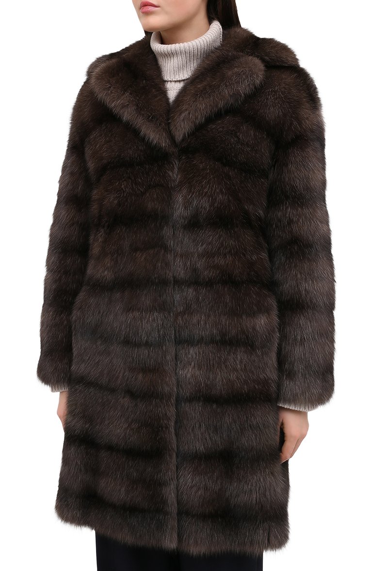 Женская шуба из соболя VALENTINO коричневого цвета, арт. UF3FAA893DF | Фото 3 (Рукава: Длинные; Материал внешний: Натуральный мех; Материал подклада: Шелк; Длина (верхняя одежда): До середины бедра; Женское Кросс-КТ: Мех; Стили: Классический; Кросс-КТ: Куртка; Автоматизация состава: Проставлено; Автоматизация ТО: Проставлено)