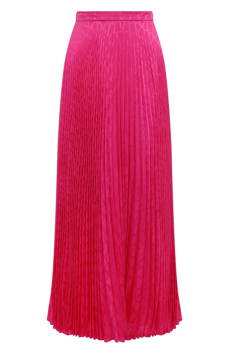 Женская шелковая юбка VALENTINO фуксия цвета, арт. 3B3RAA907TK | Фото 1 (Длина Ж (юбки, платья, шорты): Миди; Женское Кросс-КТ: юбка-плиссе; Материал внешний: Шелк; Стили: Романтичный)