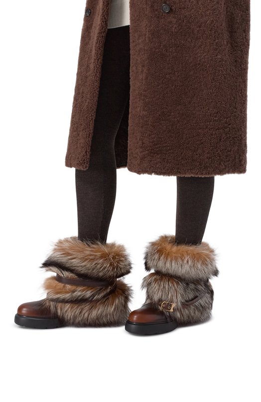 Полусапоги с мехом лисы Santoni WTEG71946SM0TGVY Коричневый  WTEG71946SM0TGVY Фото 2
