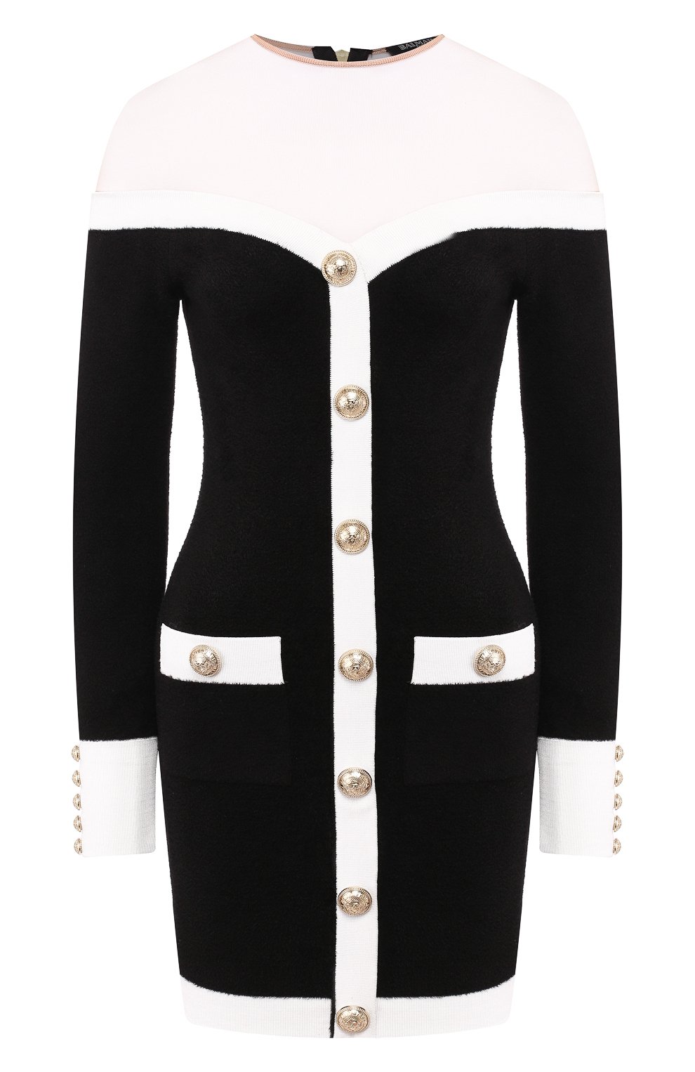 Платье BALMAIN черно-белого цвета по цене 238500 руб., арт. SF16741/K439, фото 1 Платье BALMAIN, арт. SF16741/K439, фото 1