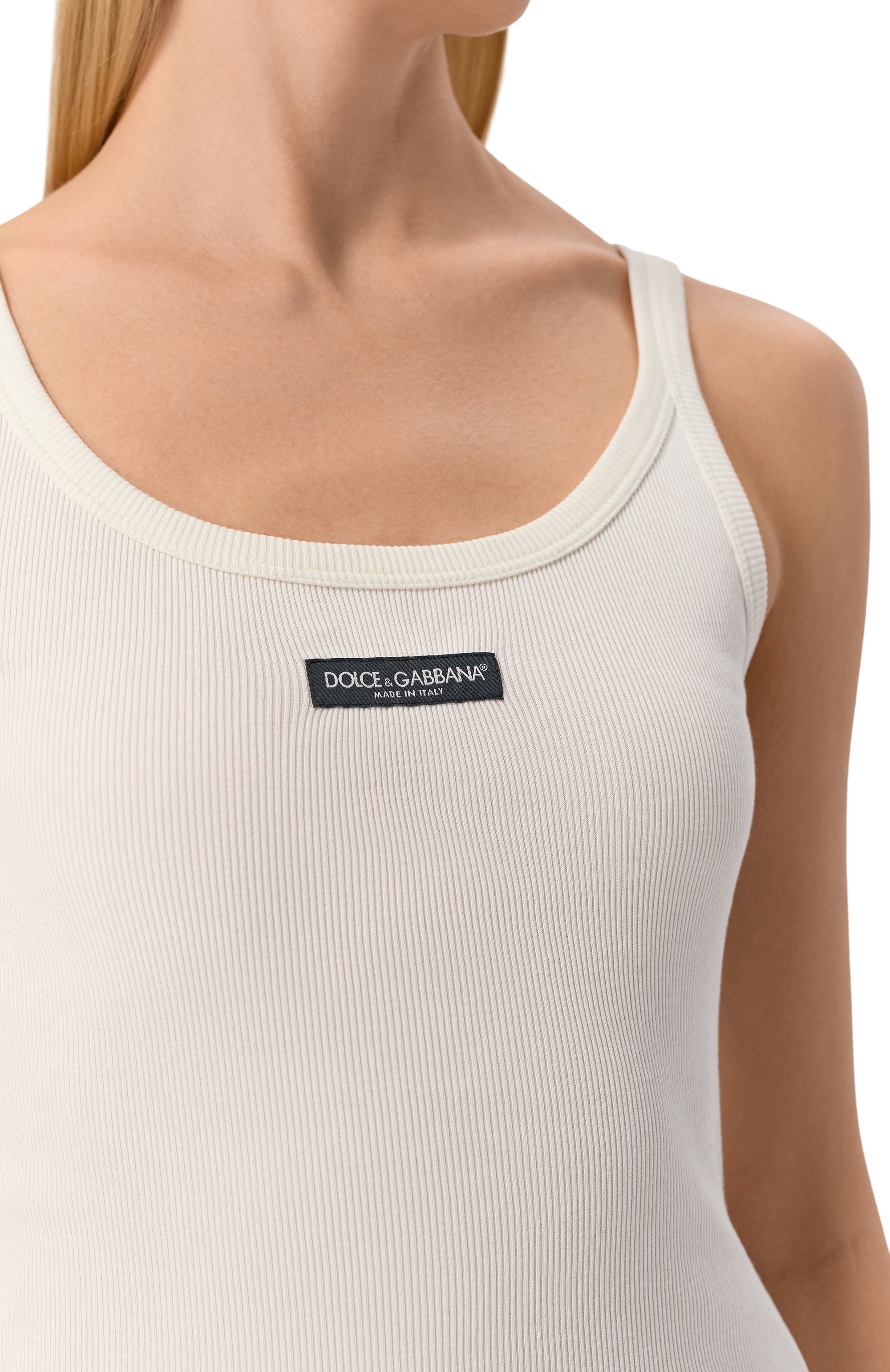 Хлопковая майка DOLCE & GABBANA кремового цвета по цене 44550 руб., арт. F8W45T/FU7AV, фото 5 Хлопковая майка DOLCE & GABBANA, арт. F8W45T/FU7AV, фото 5