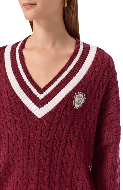 Хлопковый свитер Brunello Cucinelli M19756512 Бордовый  M19756512 Фото 5
