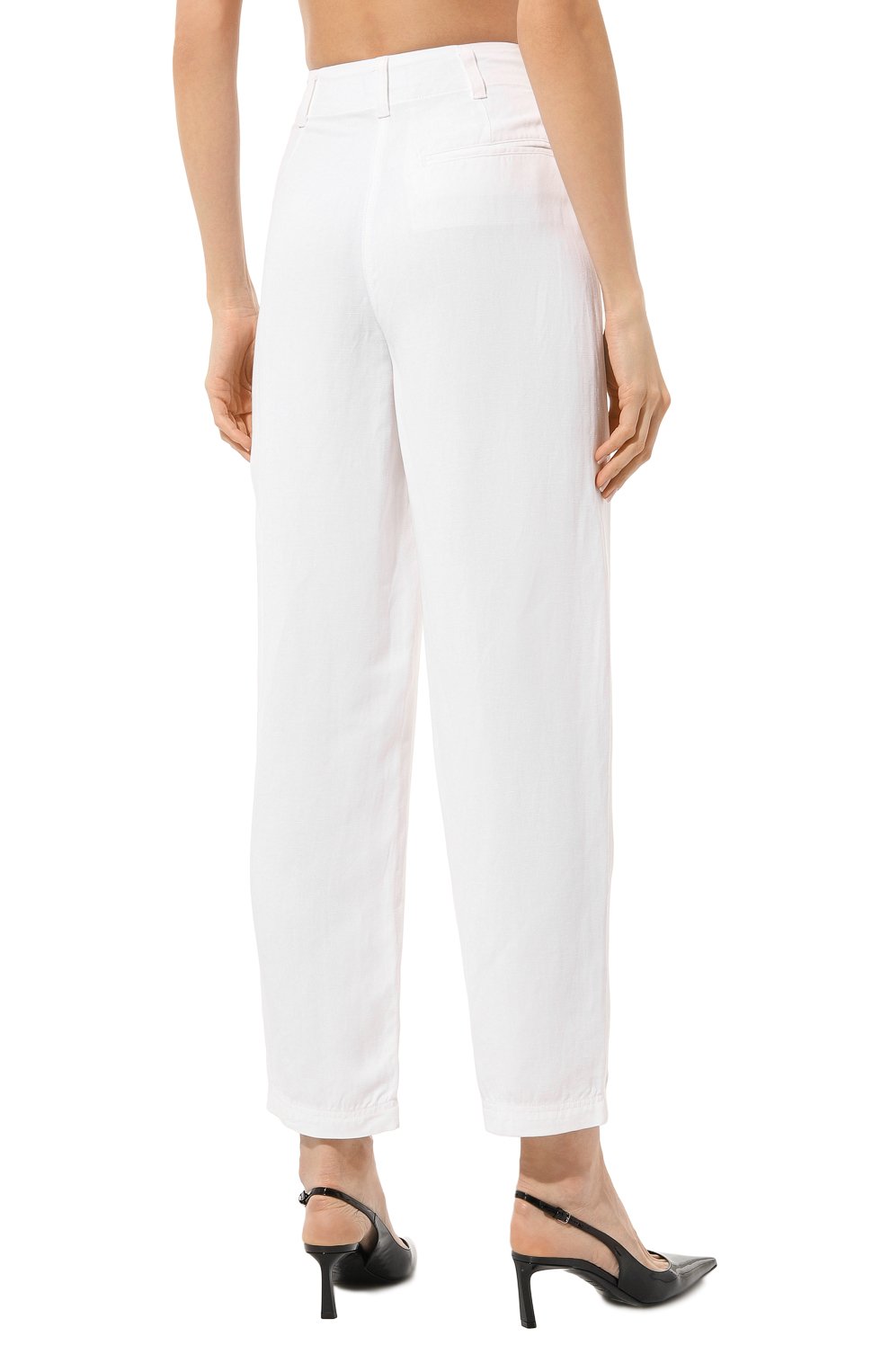 Брюки из вискозы и льна EMPORIO ARMANI белого цвета по цене 46550 руб., арт. 3R2P81/2NM8Z, фото 4 Брюки из вискозы и льна EMPORIO ARMANI, арт. 3R2P81/2NM8Z, фото 4