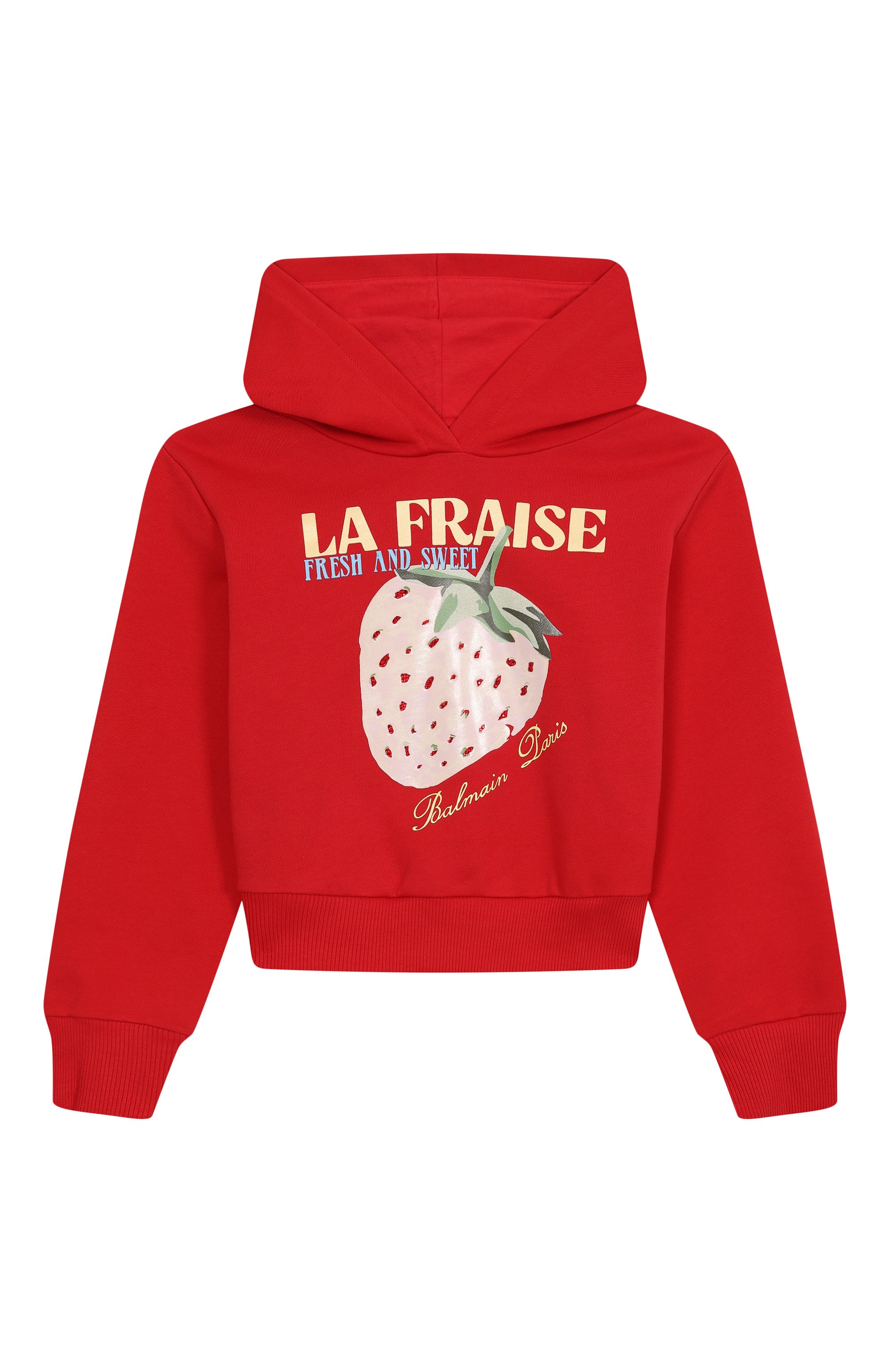 Хлопковое худи BALMAIN красного цвета по цене 29950 руб., арт. BW4A50, фото 1 Хлопковое худи BALMAIN, арт. BW4A50, фото 1