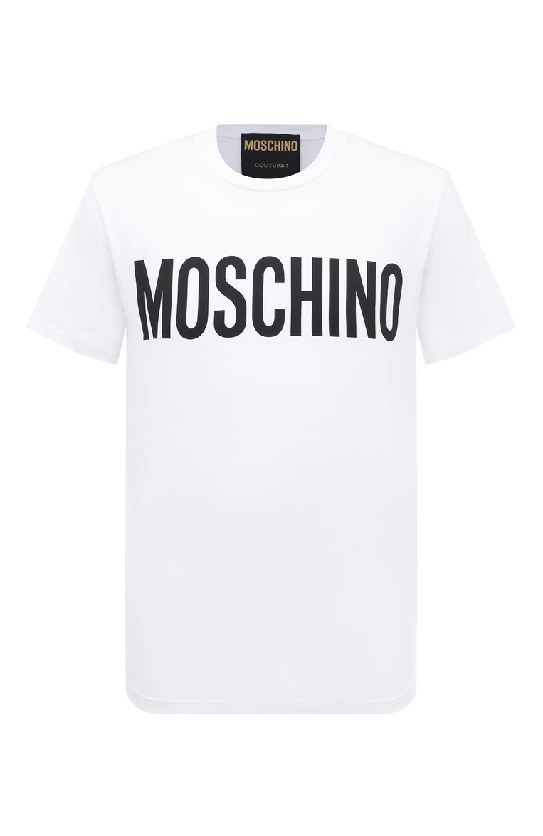 Мужская хлопковая футболка MOSCHINO белого цвета, арт. A0701/7041 | Фото 1 (Рукава: Короткие; Длина (для топов): Стандартные; Принт: С принтом; Материал сплава: Проставлено; Материал внешний: Хлопок; Драгоценные камни: Проставлено; Стили: Кэжуэл)