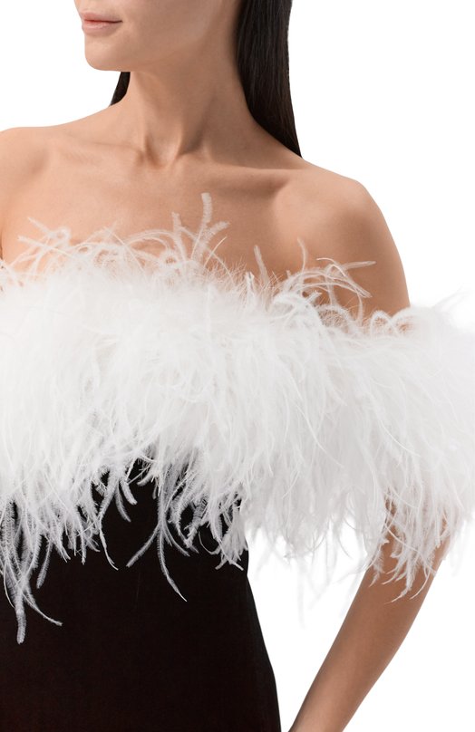 Бархатное платье с отделкой перьями страуса YVON 0 160036 Чёрно-белый  0 160036 Фото 4