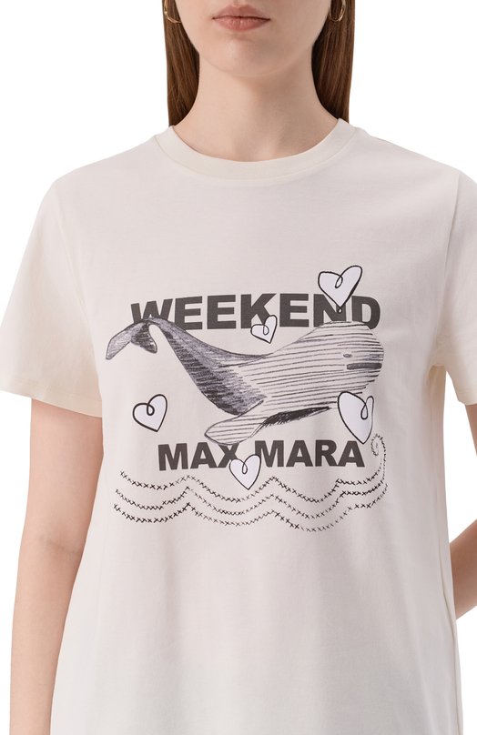 Хлопковая футболка Weekend Max Mara GUGLIA Кремовый  GUGLIA Фото 5