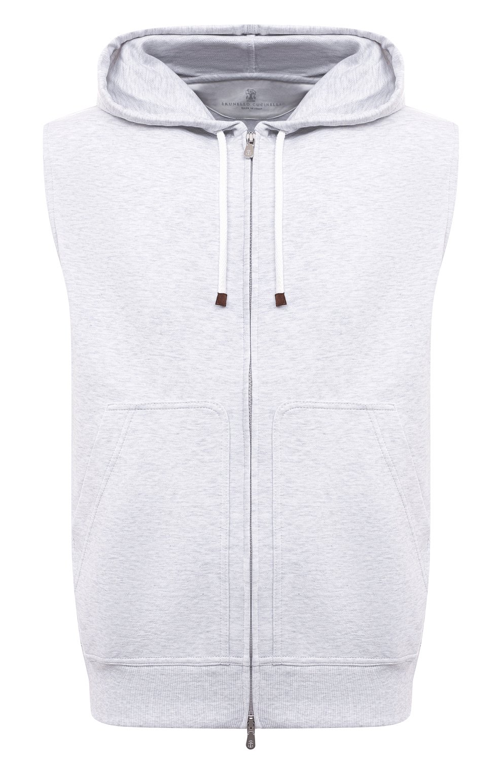 Хлопковый жилет BRUNELLO CUCINELLI светло-серого цвета по цене 84750 руб., арт. M0T35B2281, фото 1 Хлопковый жилет BRUNELLO CUCINELLI, арт. M0T35B2281, фото 1
