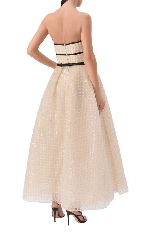 Платье с отделкой пайетками Elie Saab D0788NR26/TU023 Кремовый  D0788NR26/TU023 Фото 3