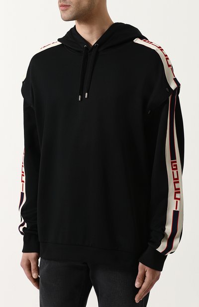 Худи с контрастной отделкой и отстегивающимися рукавами GUCCI черного цвета по цене 79950 руб., арт. 475354/X5U11, фото 3 Худи с контрастной отделкой и отстегивающимися рукавами GUCCI, арт. 475354/X5U11, фото 3