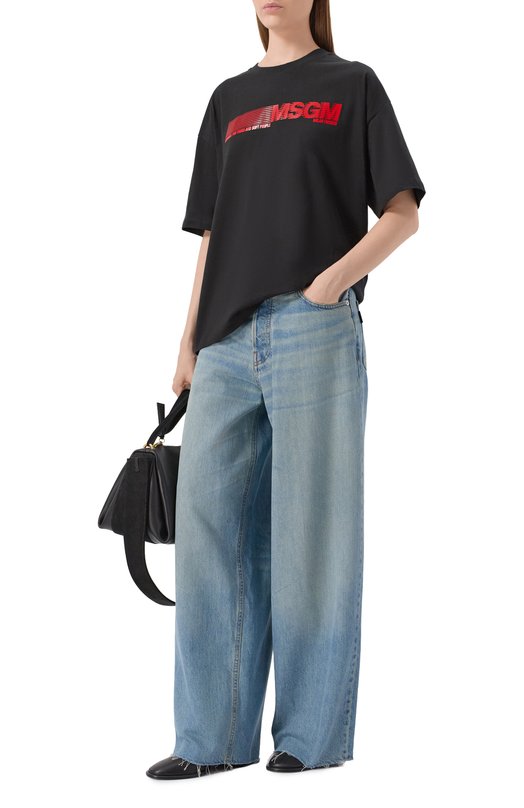 Хлопковая футболка MSGM 3942MDM105N/257798 Чёрный  3942MDM105N/257798 Фото 2