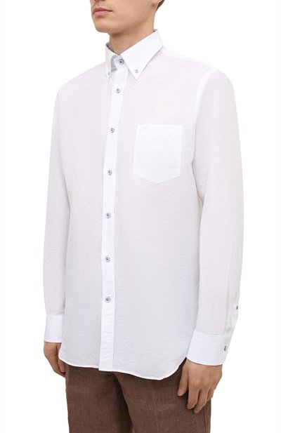 Рубашка из хлопка и льна PAUL&SHARK белого цвета по цене 19550 руб., арт. 21413002/F5H, фото 3 Рубашка из хлопка и льна PAUL&SHARK, арт. 21413002/F5H, фото 3
