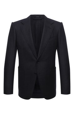 Мужской шерстяной пиджак TOM FORD темно-синего цвета, арт. 322R61/10SP40 | Фото 1 (Материал подклада: Шелк, Купро; Длина (для топов): Стандартные; Материал внешний: Шерсть; Рукава: Длинные; Случай: Формальный; Стили: Классический; 1-2-бортные: Однобортные; Пиджаки М: Приталенный; Драгоценные камни: Проставлено; Материал сплава: Проставлено)