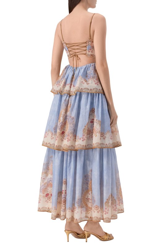 Платье из хлопка и шелка Zimmermann 5353DRS263 Голубой  5353DRS263 Фото 3