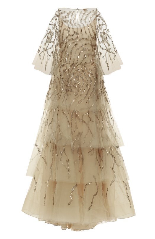

Многоярусное платье-макси с пайетками Oscar de la Renta, Бежевый