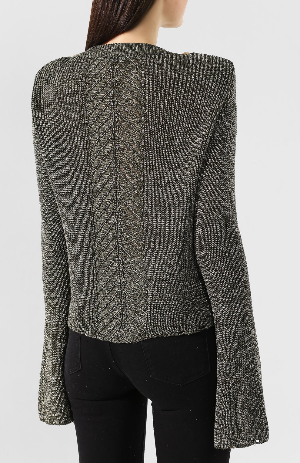 Свитер из смеси вискозы и хлопка BALMAIN хаки цвета по цене 106500 руб., арт. TF13352/K052, фото 4 Свитер из смеси вискозы и хлопка BALMAIN, арт. TF13352/K052, фото 4