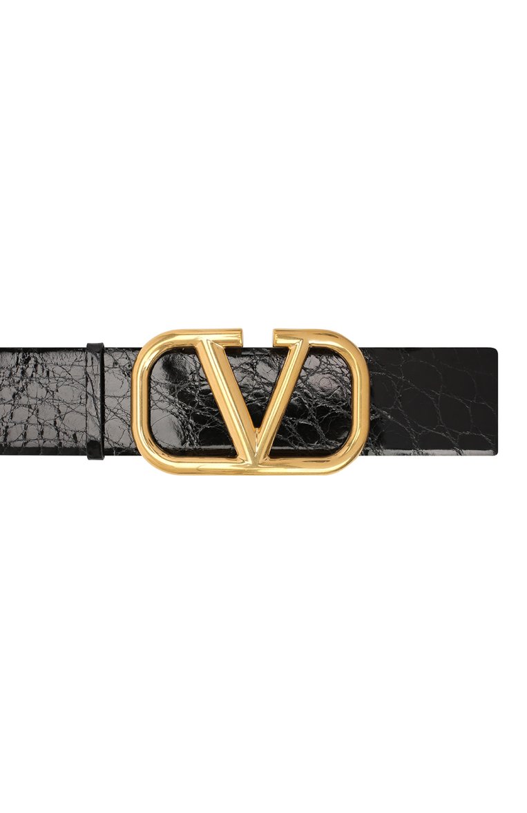 Женский ремень из кожи аллигатора vlogo signature VALENTINO черного цвета, арт. UW2T0S10/QRL/AMIS | Фото 3 (Материал: Экзотическая кожа; Нос: Не проставлено)