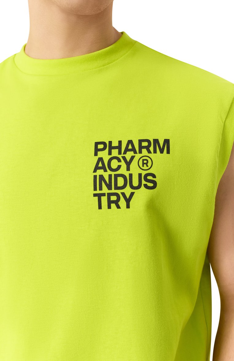 Мужская хлопковая майка PHARMACY INDUSTRY салатового цвета, арт. PHABM00173 | Фото 5 (Длина (для топов): Стандартные; Материал внешний: Хлопок; Принт: С принтом; Рукава: Без рукавов; Стили: Спорт-шик; Мужское Кросс-КТ: Футболка-одежда; Кросс-КТ: Джерси; Автоматизация состава: Проставлено; Детали: Без декора; Автоматизация ТО: Проставлено)