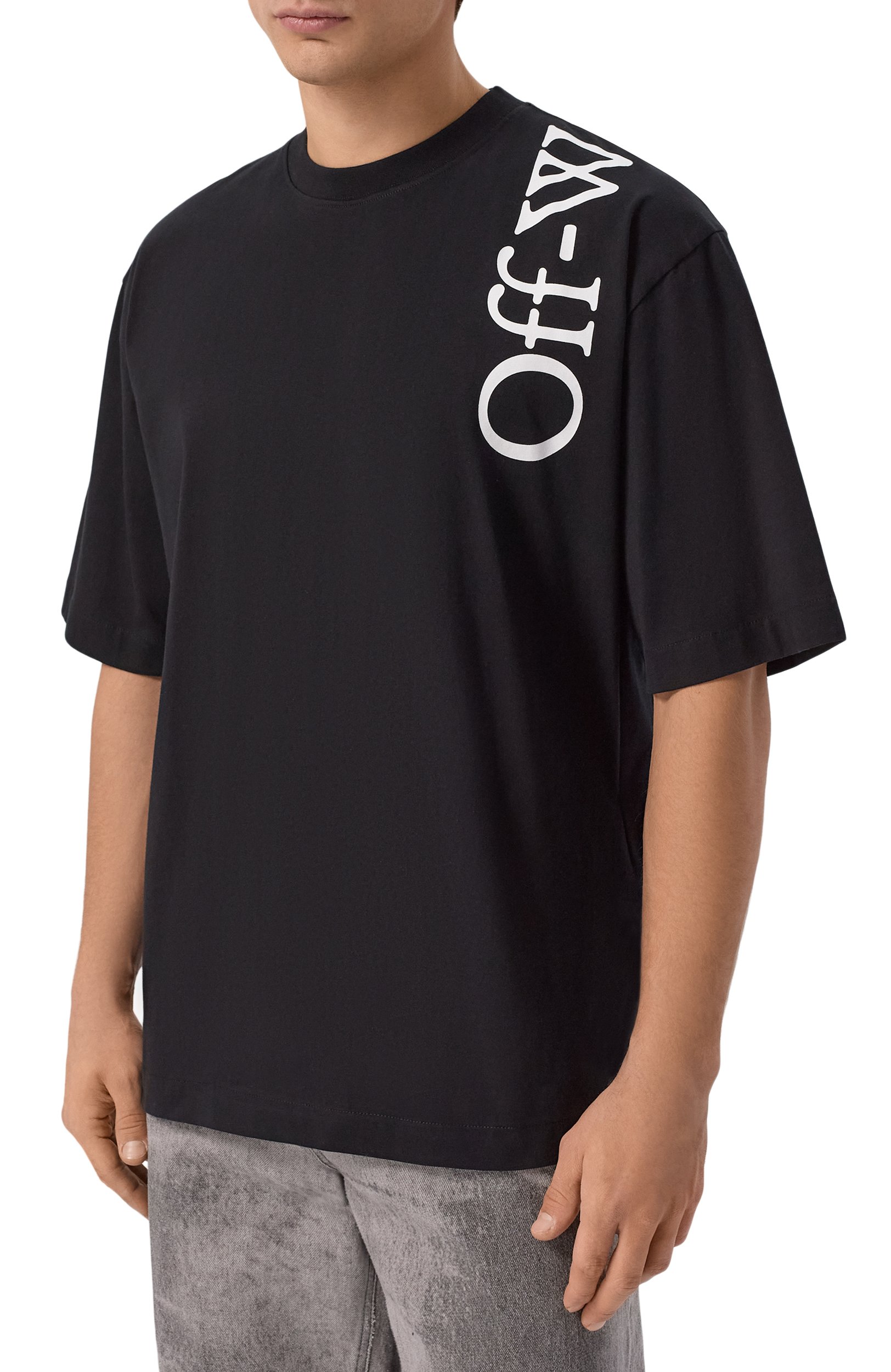 Хлопковая футболка OFF-WHITE черного цвета по цене 39800 руб., арт. 0MAA120F26JER0100, фото 3 Хлопковая футболка OFF-WHITE, арт. 0MAA120F26JER0100, фото 3