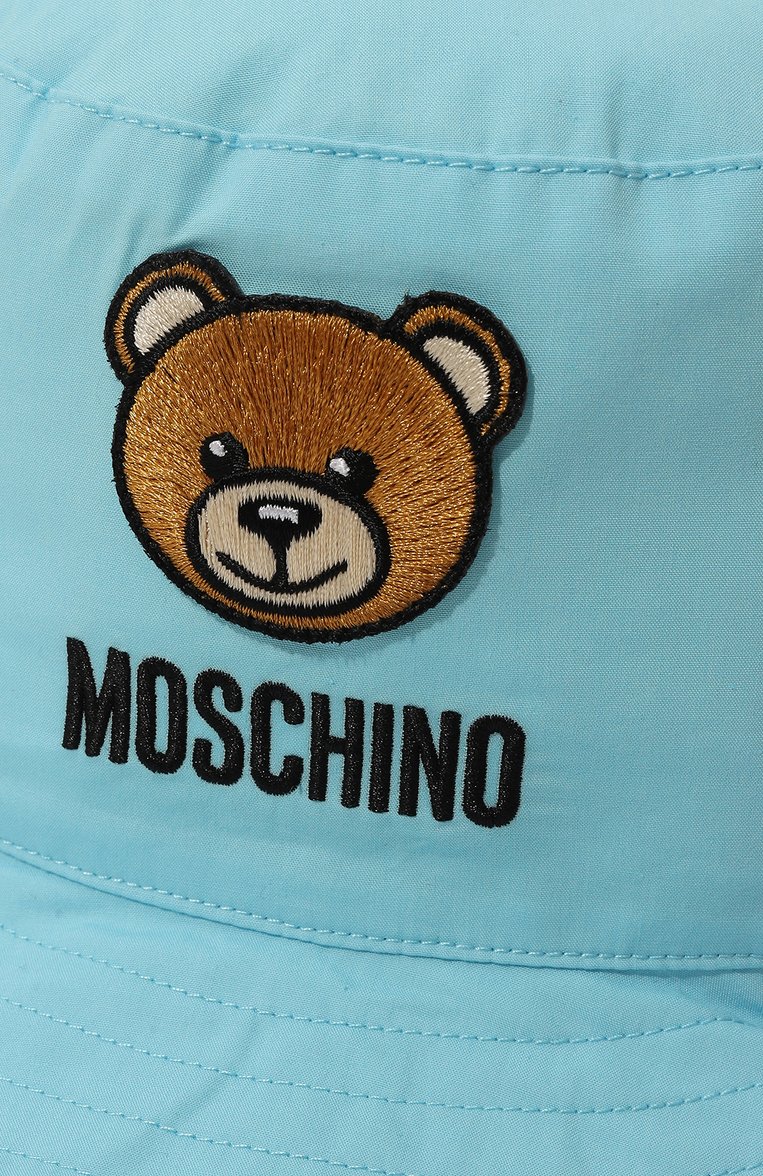 Детская хлопковая панама MOSCHINO голубого цвета, арт. MNX032/LLA11 | Фото 3 (Материал: Хлопок, Текстиль; Материал сплава: Проставлено; Нос: Не проставлено)